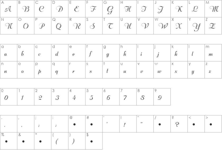 HP-Rechtman font character map preview