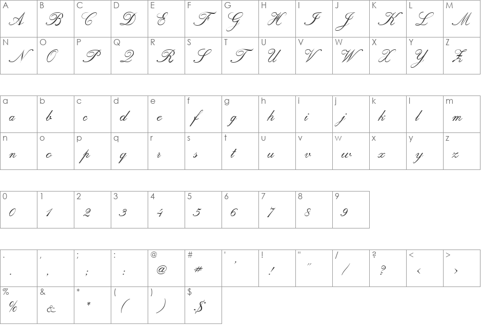 HP-Script font character map preview