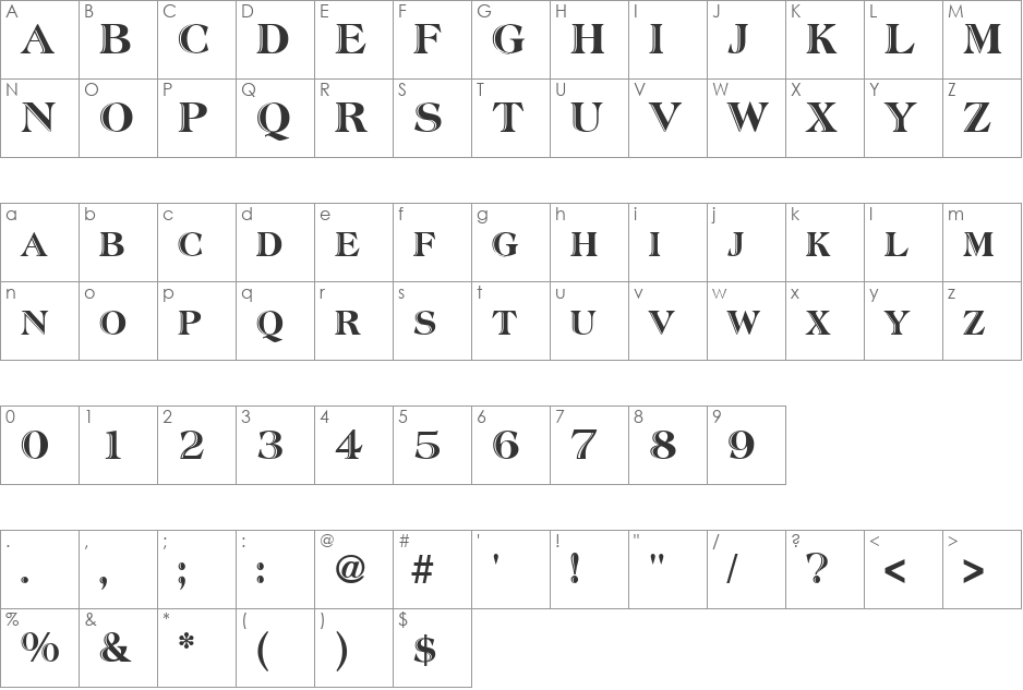 HP-Slip font character map preview