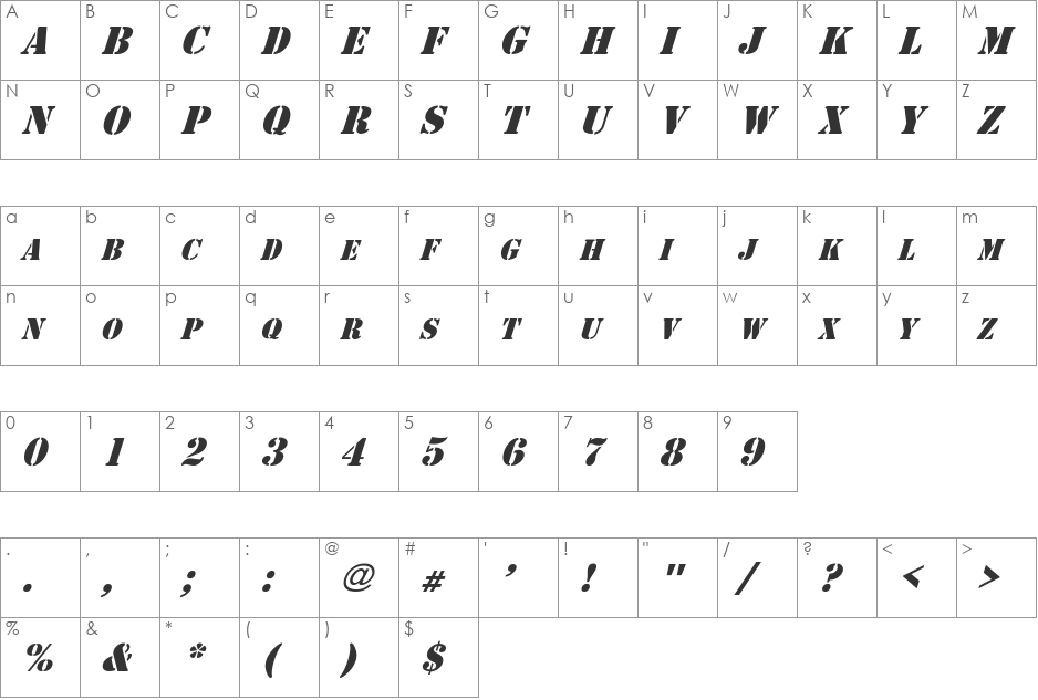 HP-Stencil font character map preview