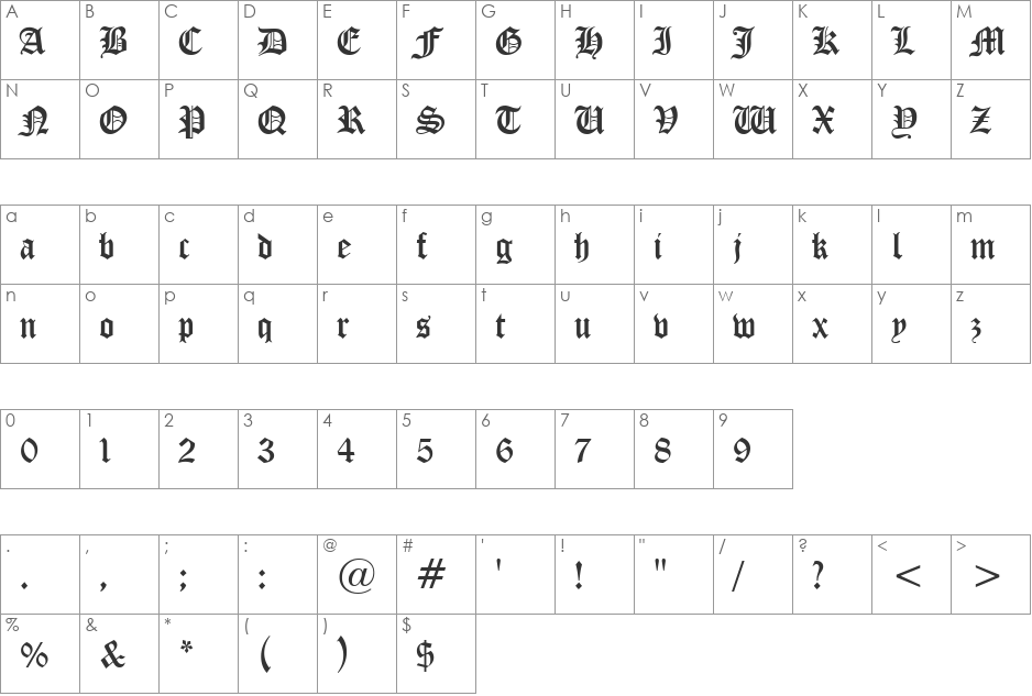 HP-Thu Quan font character map preview