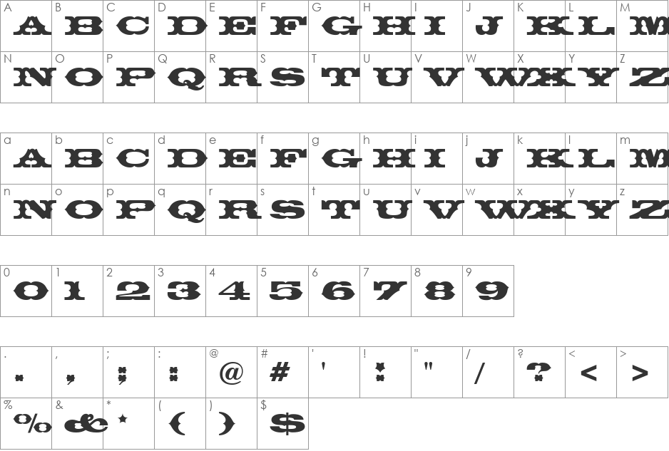 HP-Thunder font character map preview