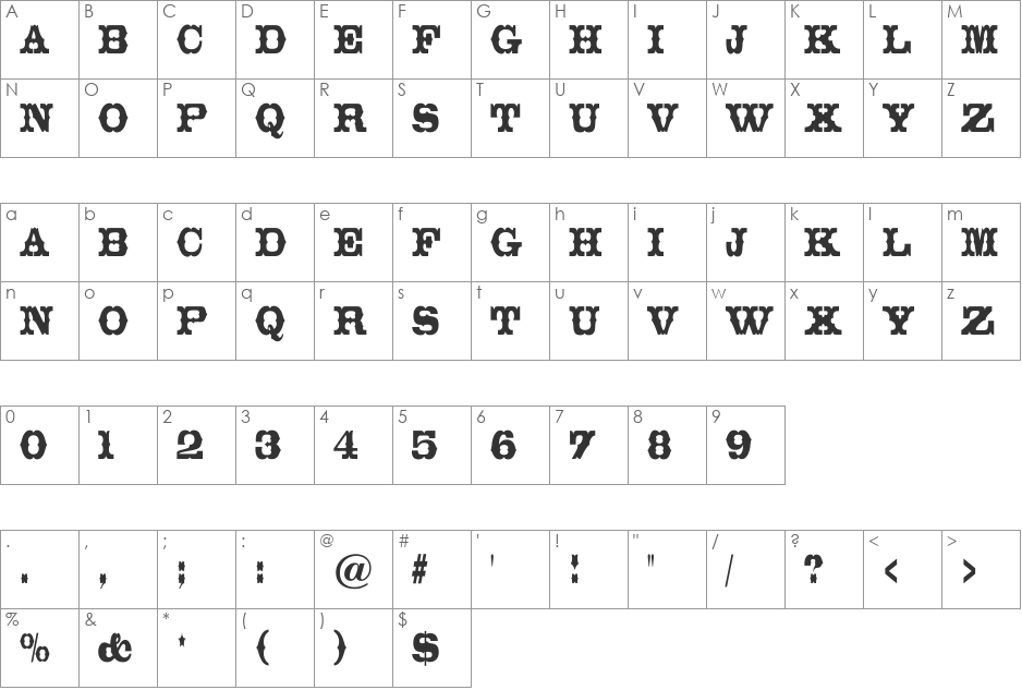 HP-Thunder C font character map preview