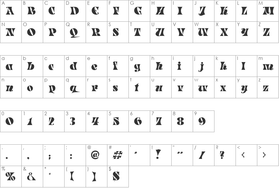 HP-Treasure font character map preview