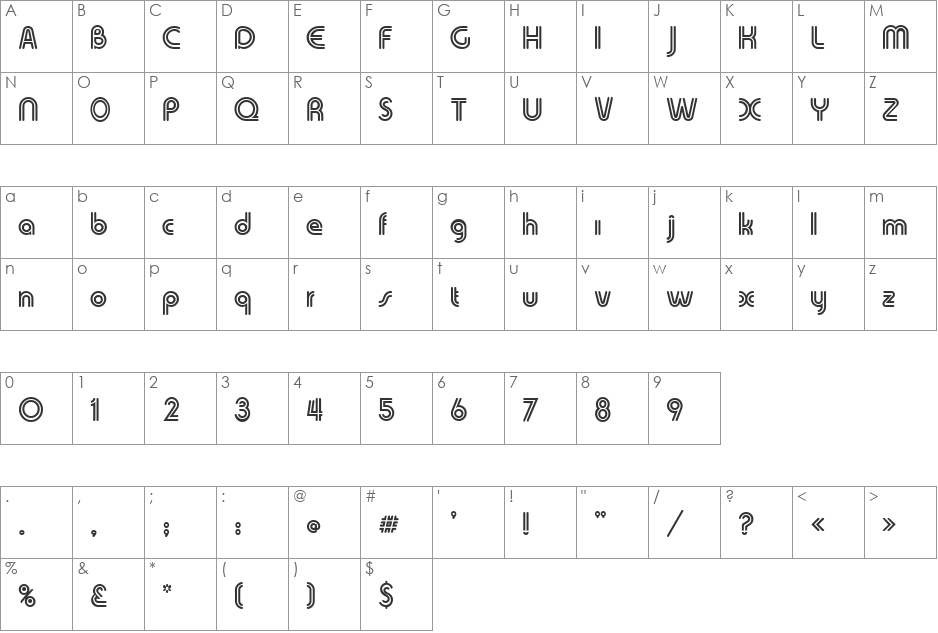 HP-Tubes font character map preview