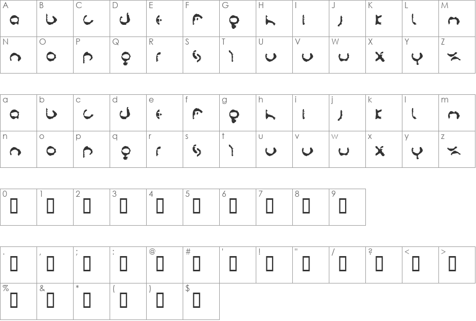 Hruschiball font character map preview