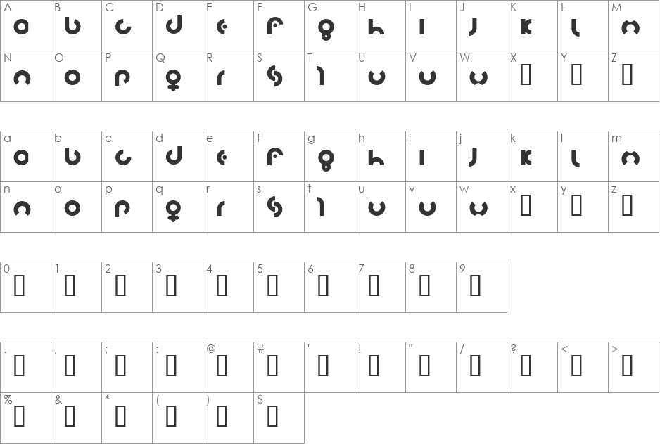 Hruschiball font character map preview