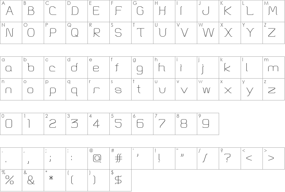 HT Skyline font character map preview