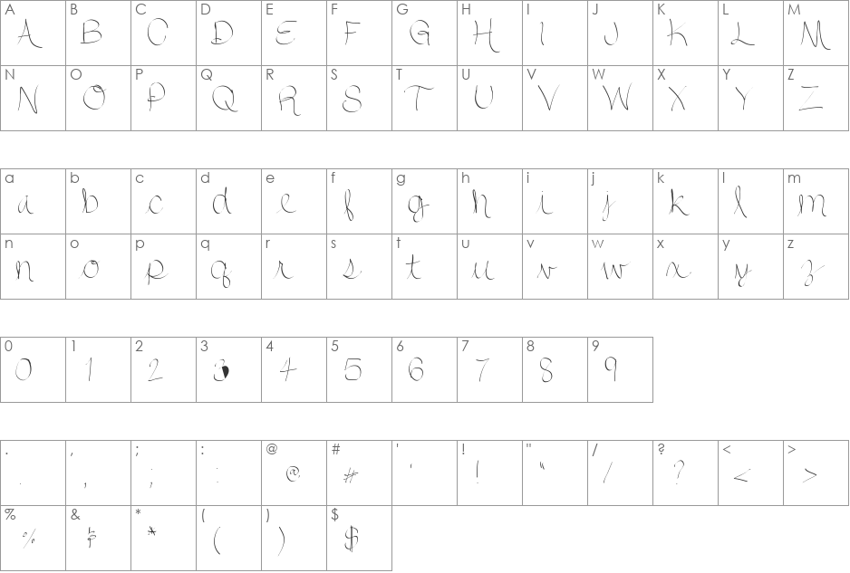 htquickie font character map preview