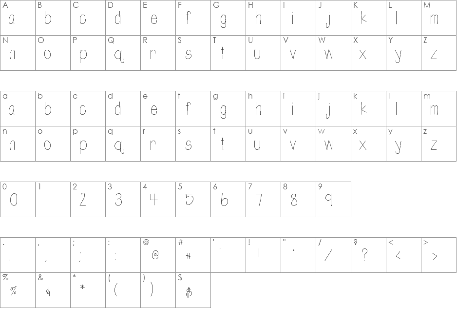htShortie font character map preview