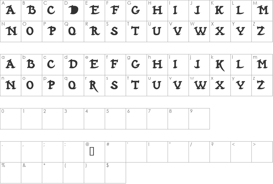 Hubbard Demo font character map preview