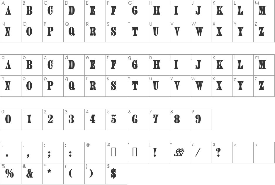HubbubCapsSSi font character map preview