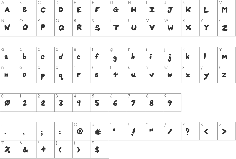 Hube0001 font character map preview