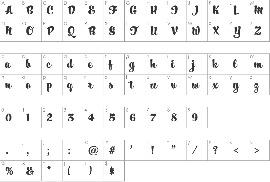 HucklebuckJF font character map preview