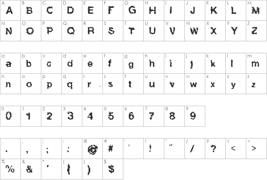 Hucris font character map preview