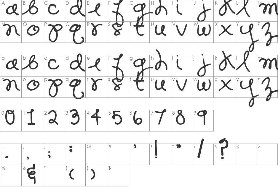 Hula Skirt Girl font character map preview