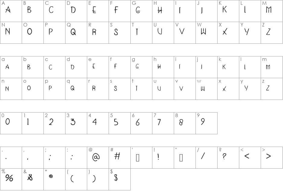 HUMAN font character map preview