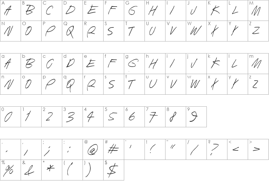 Human Being font character map preview