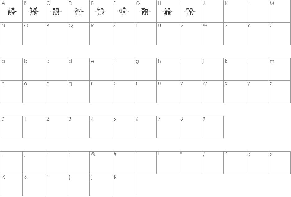 human chain font character map preview