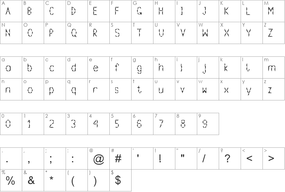 Arial font character map preview