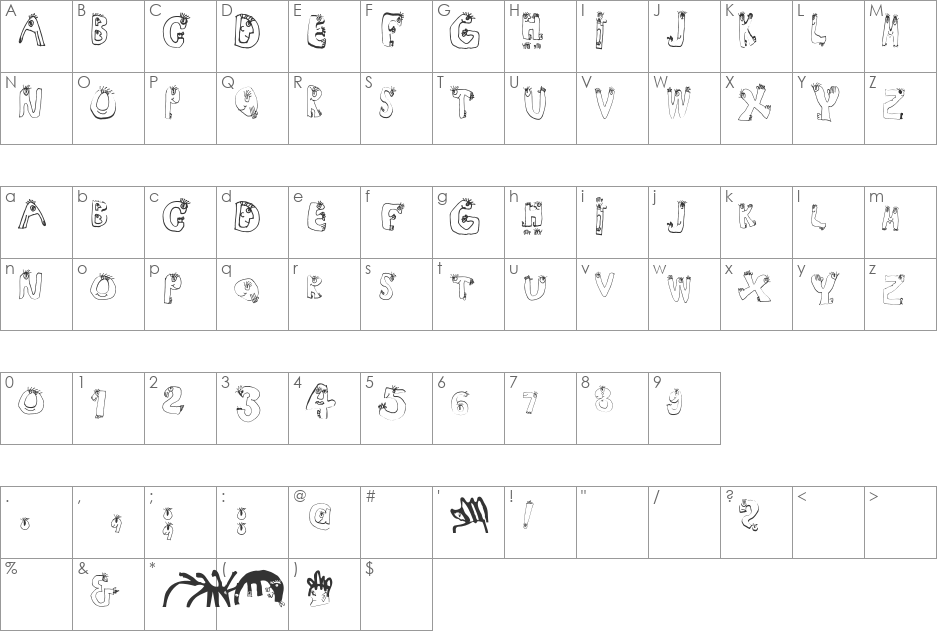 HumanABC font character map preview