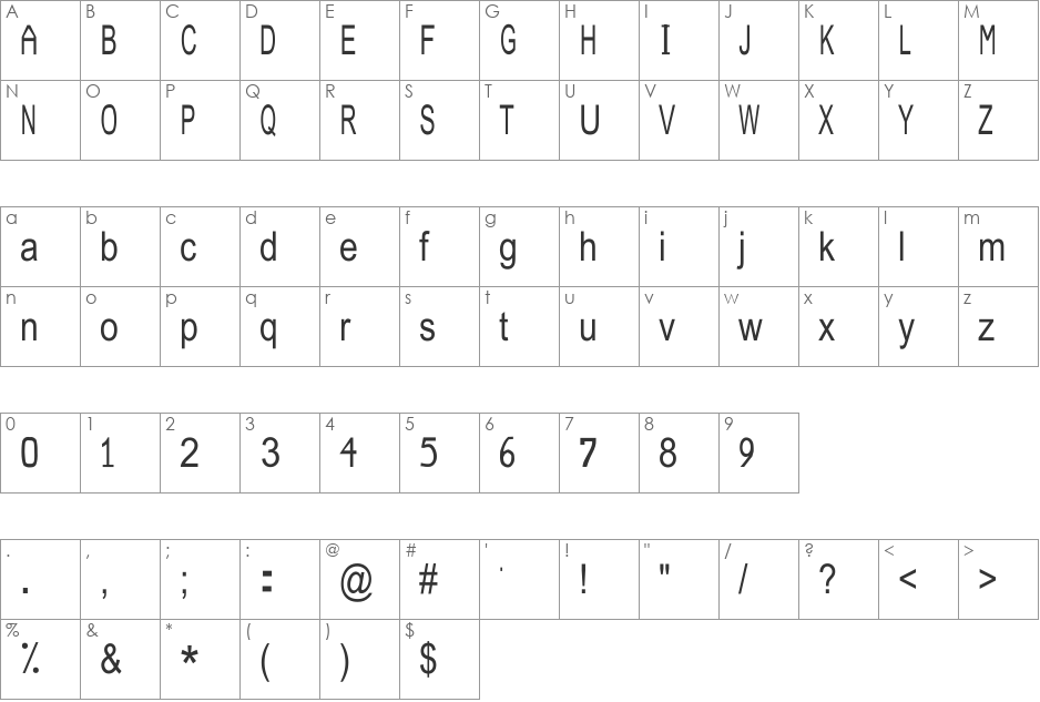 Arial font character map preview