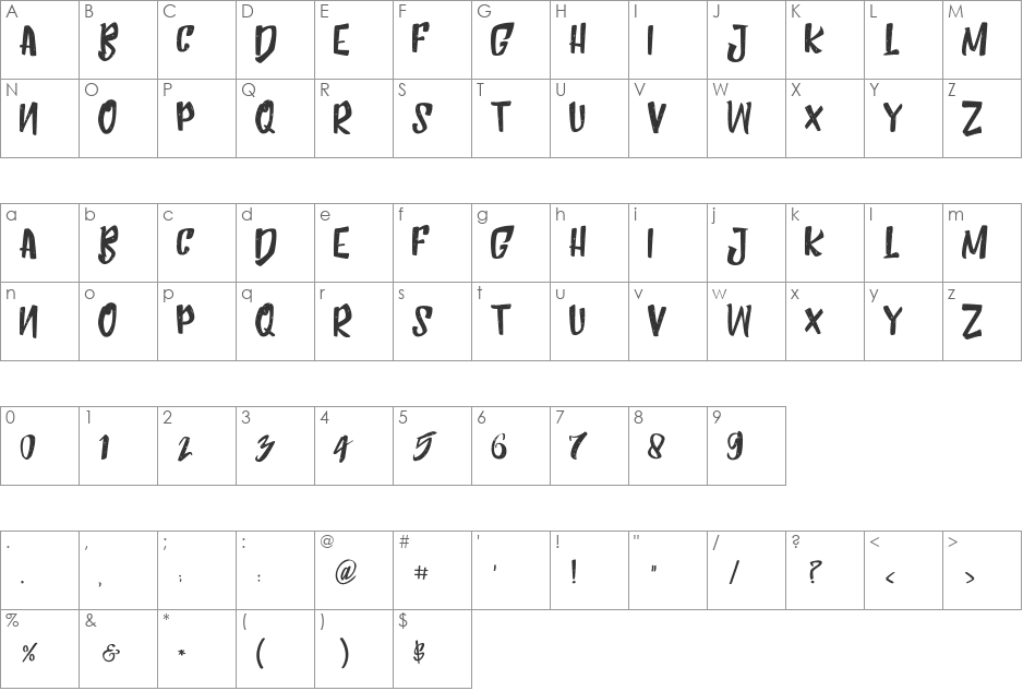 Humblle Rought All Caps font character map preview