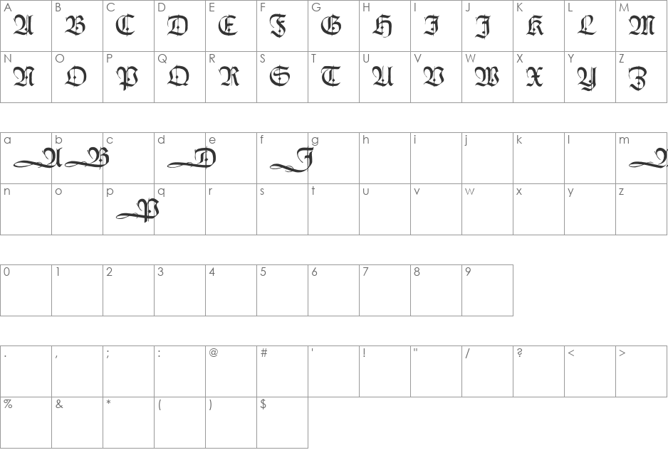 HumboldtFraktur Initialen font character map preview