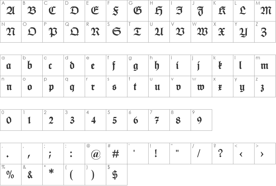 HumboldtFrakturUNZ1L font character map preview