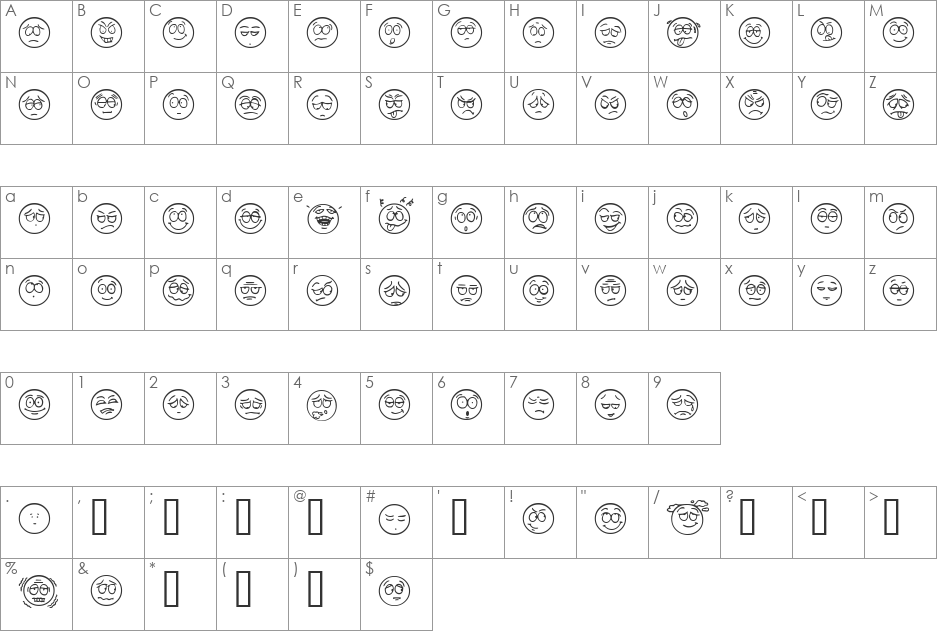 Humeur font character map preview