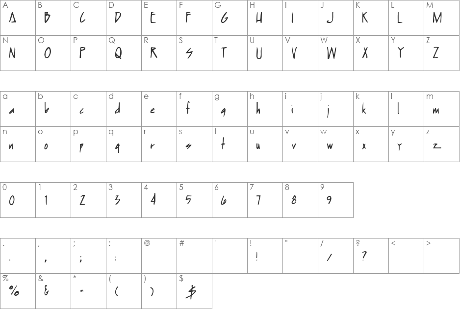 Humpbunny font character map preview