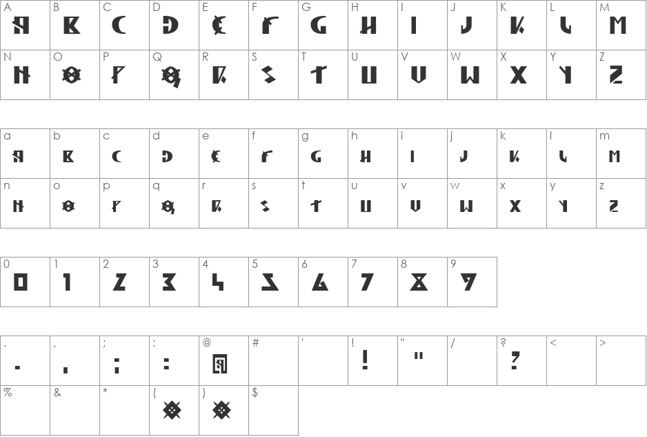 Hun Legion font character map preview