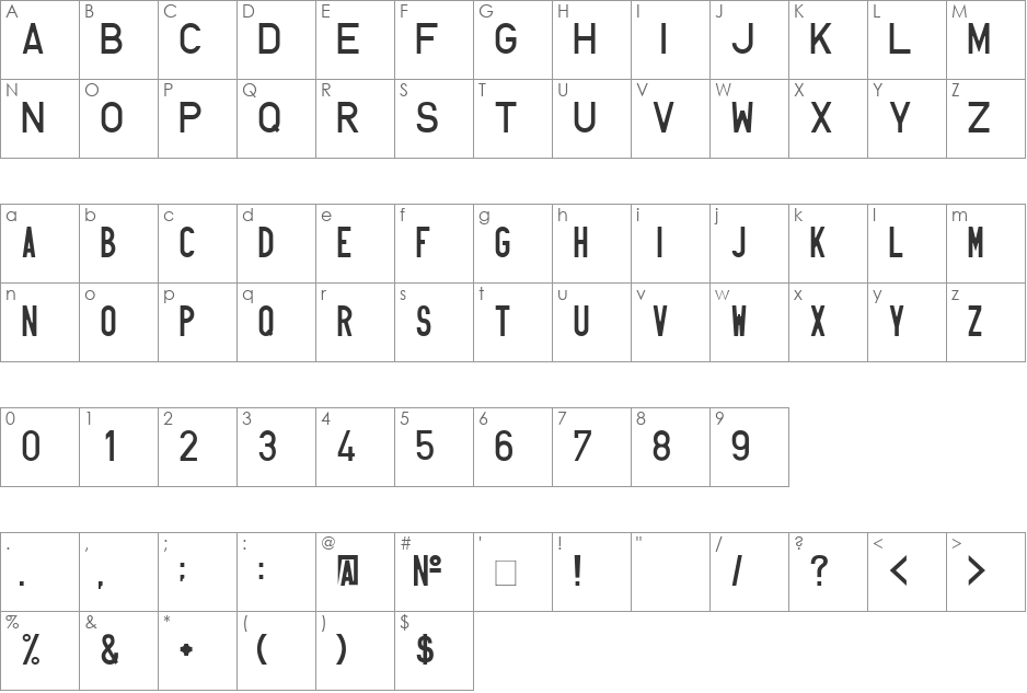 HUN-din 1451 font character map preview