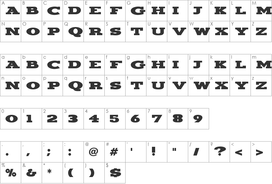 Hundo font character map preview