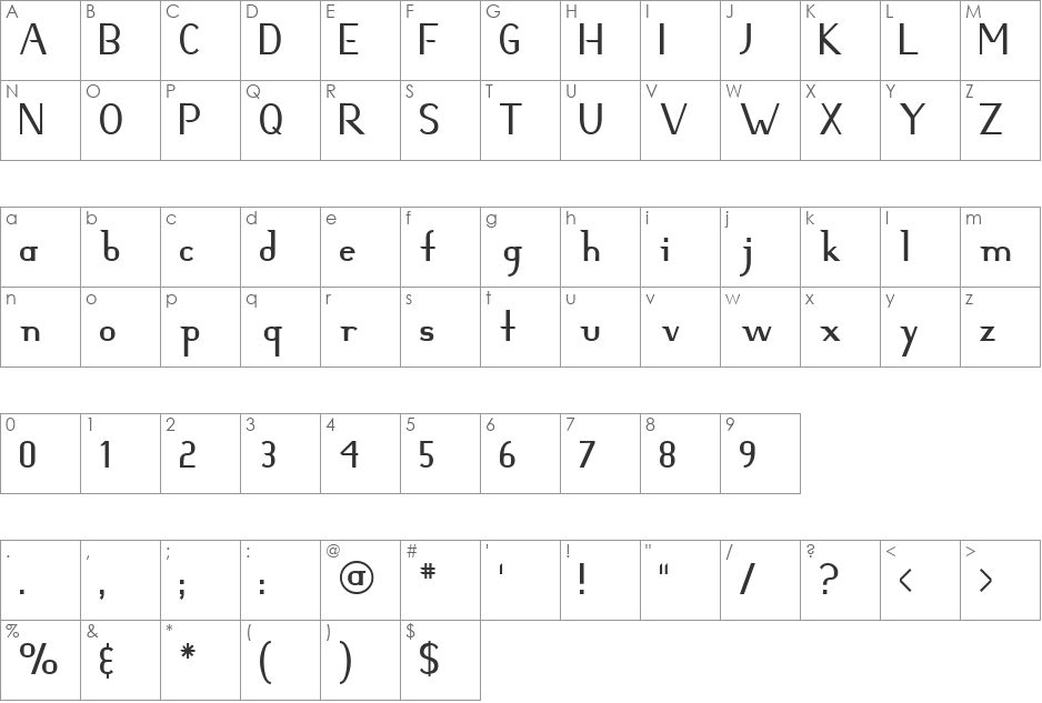 Hunter font character map preview