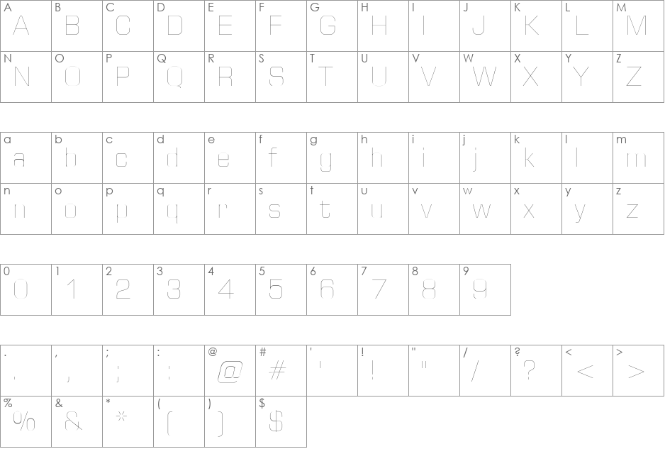 Huntkey font character map preview