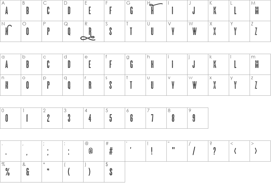 Huntress font character map preview