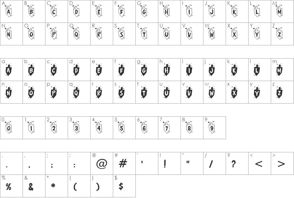 Hurrah Dreidle BTN font character map preview