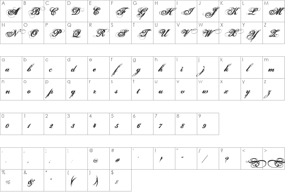 Hurricane font character map preview