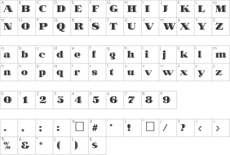 Hurricane font character map preview