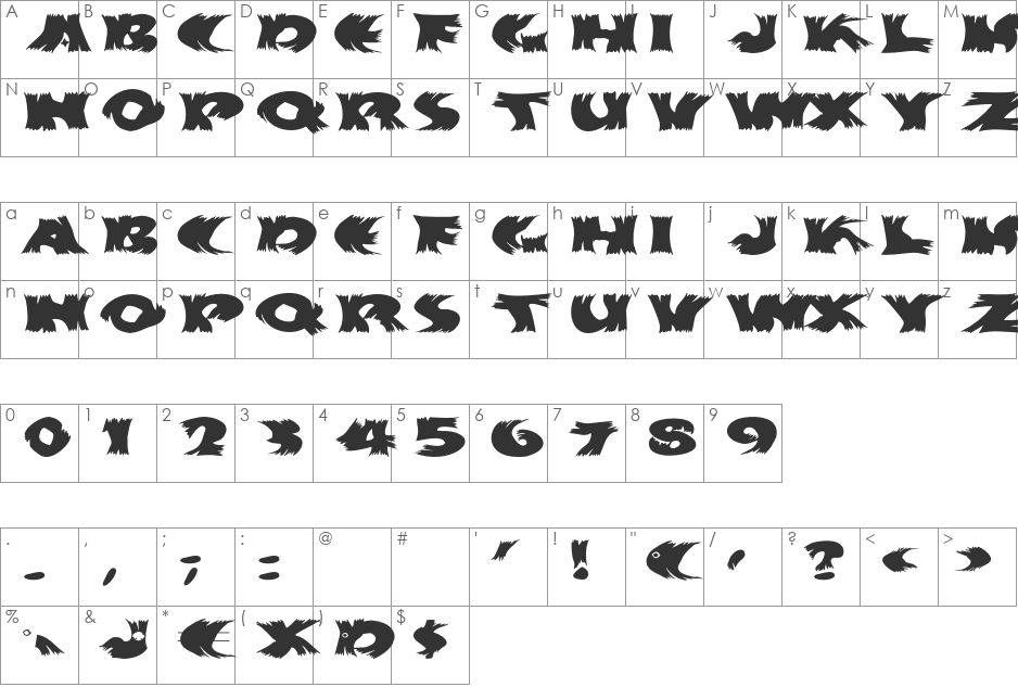 Hurrikanish font character map preview