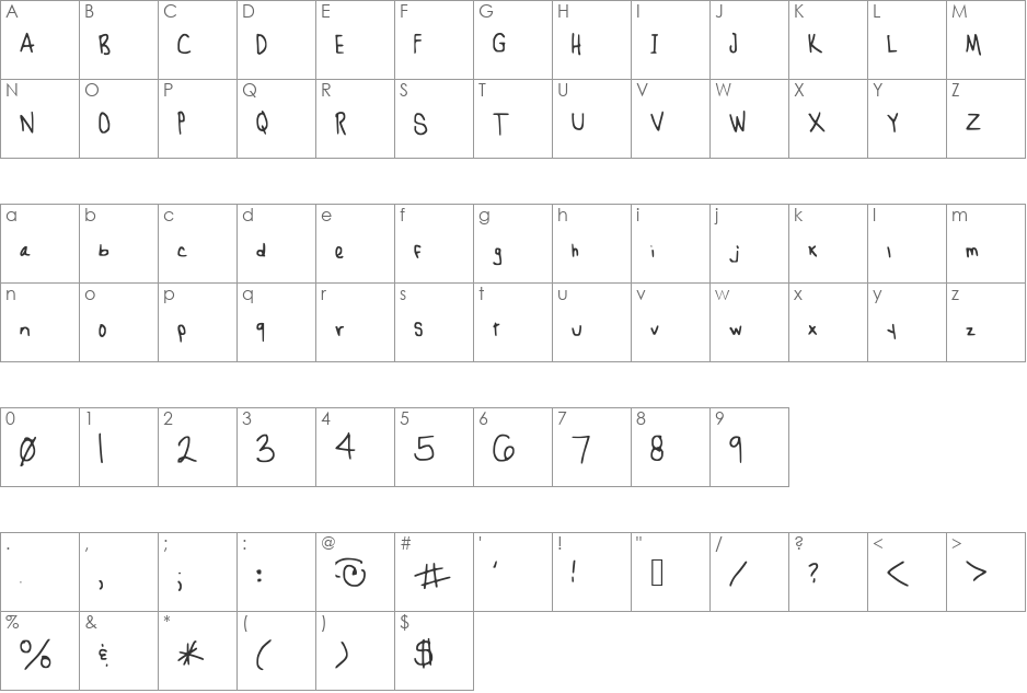 hurryupweredreaming font character map preview