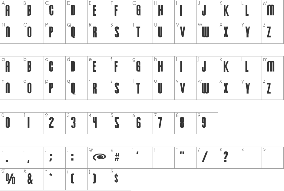 Hursheys font character map preview