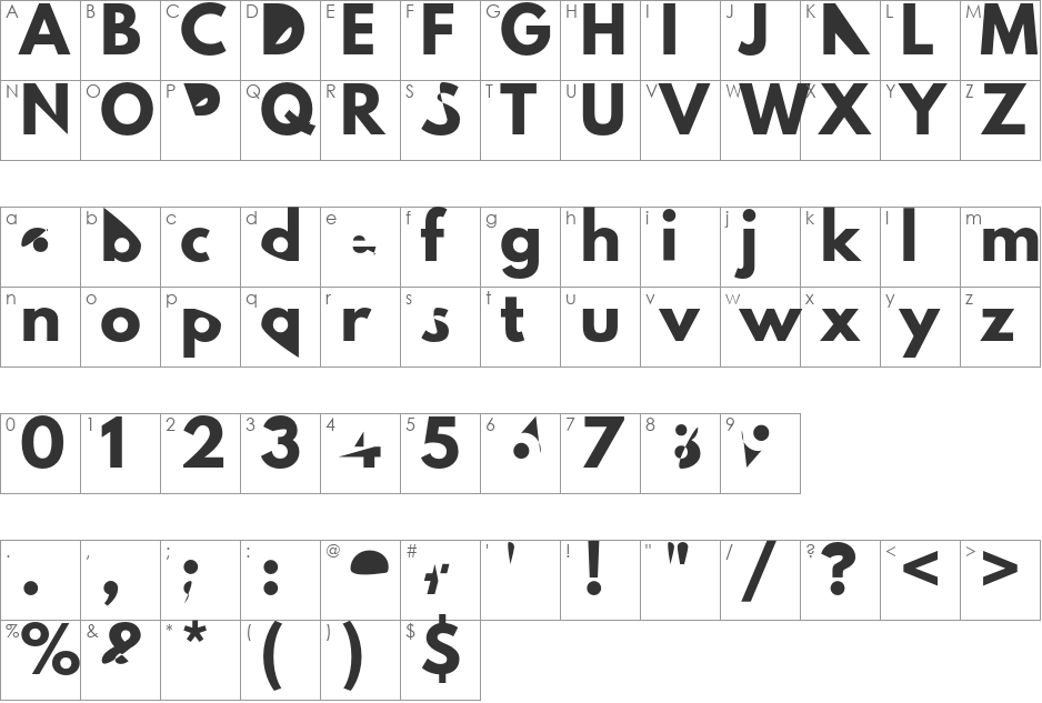 Hussar Dziwak font character map preview