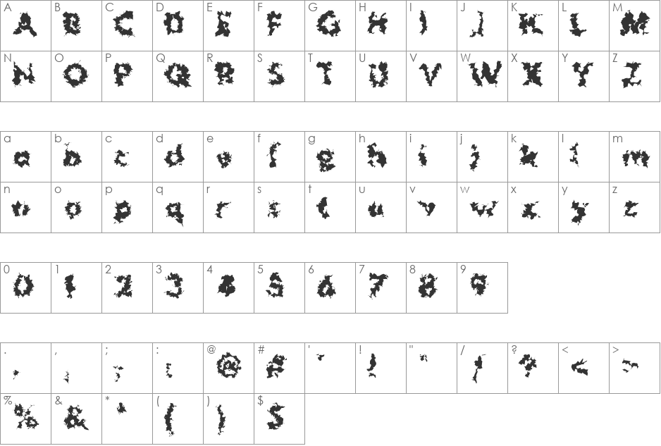 Hussar Lance font character map preview