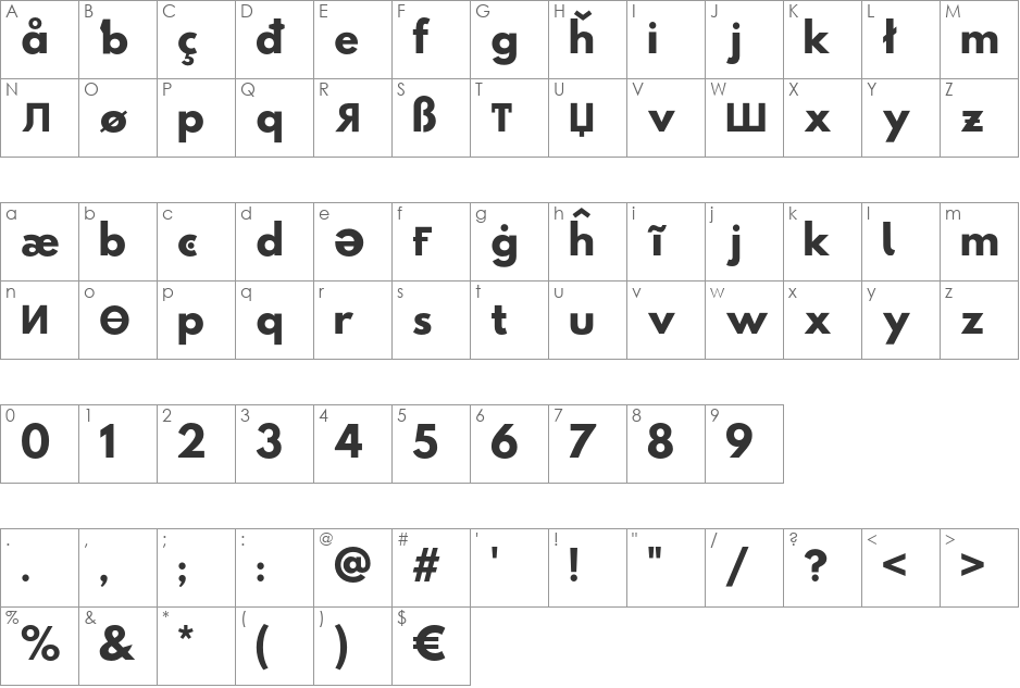 Hussar Paneuropjskich font character map preview