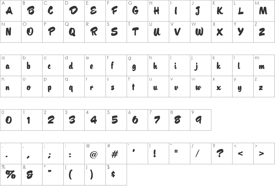 Huston font character map preview