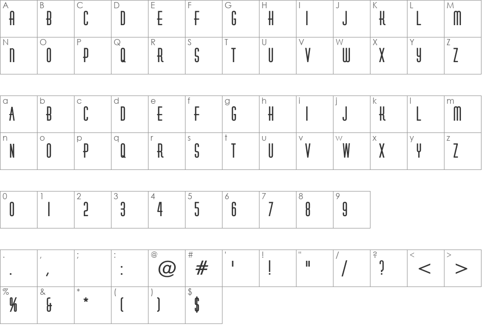 Huxley Titling font character map preview
