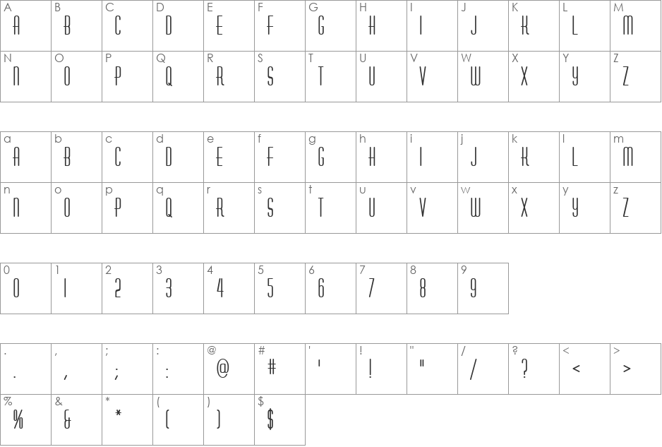 Huxley Vert ICG font character map preview