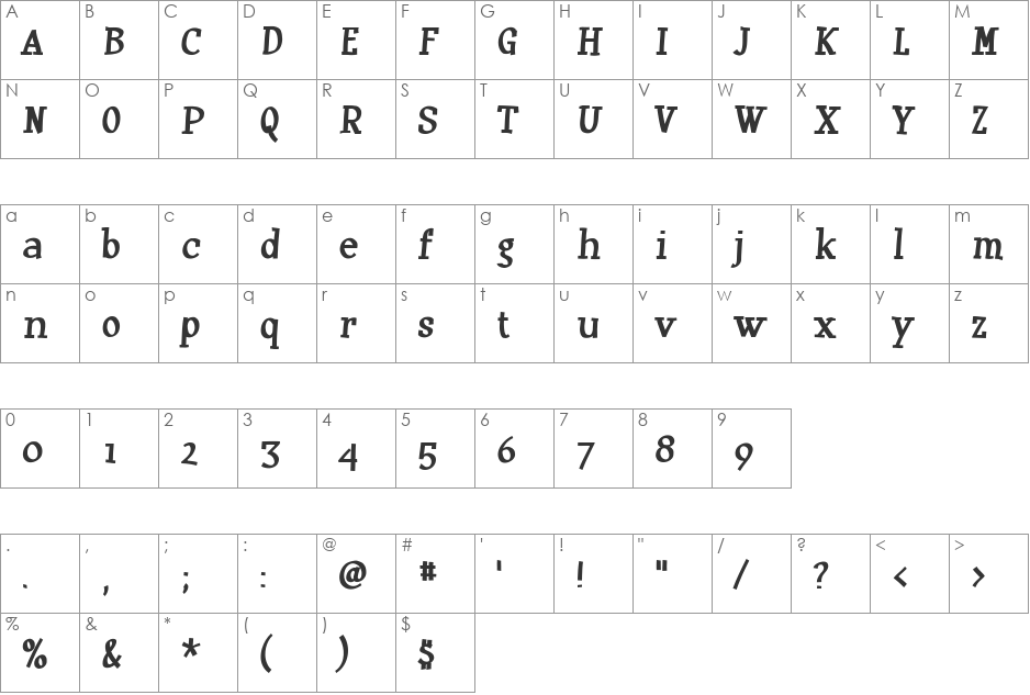 Huxtable font character map preview